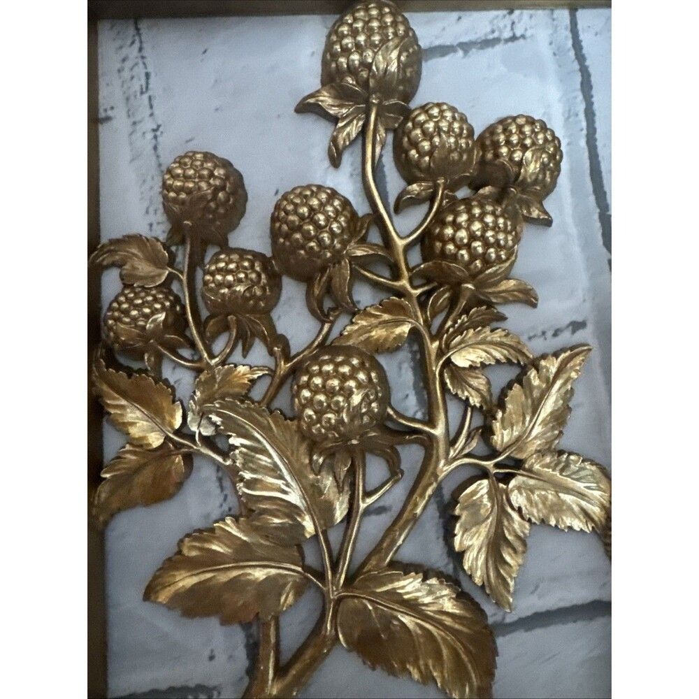 Hollywood Regency Syroco Gold Wall Plaques Set Lot 4 MCM Four Fruit Panels Boho - Picture 9 of 11